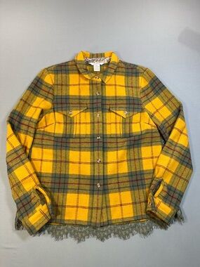 Sundance Wool-Blend Plaid Shirt Jacket w/ Lace Panel Back Detail - Womens Small